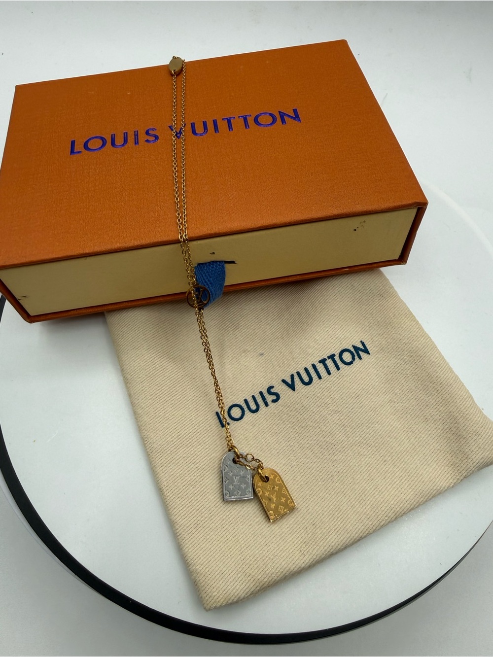 Louis Vuitton Gold and Silver Nanogram necklace full inclusion